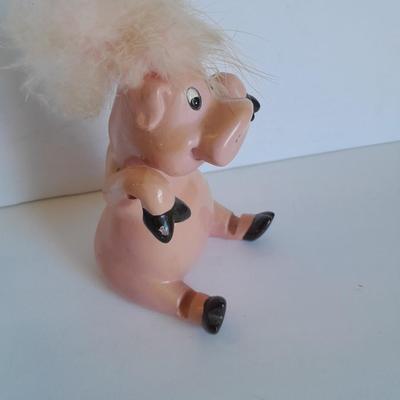 Clear glass piggy bank, Pig with hair and vintage pig totem Piggy bank