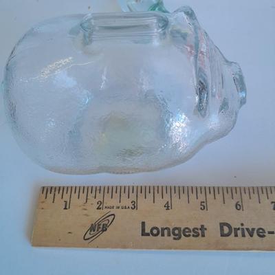 Clear glass piggy bank, Pig with hair and vintage pig totem Piggy bank