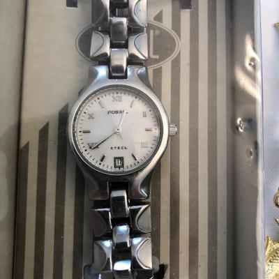 Fossil watch, necklace, bracelet, and earring sets