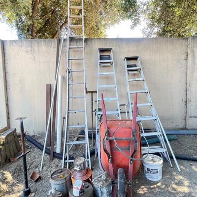 Ladders Wheel barrel and pump