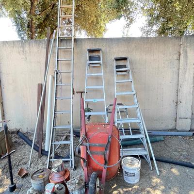 Ladders Wheel barrel and pump