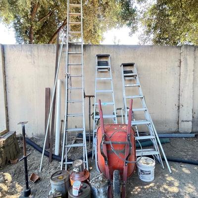 Ladders Wheel barrel and pump
