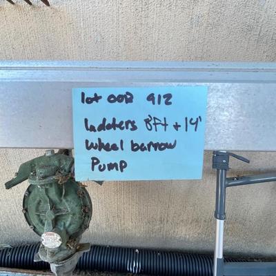 Ladders Wheel barrel and pump