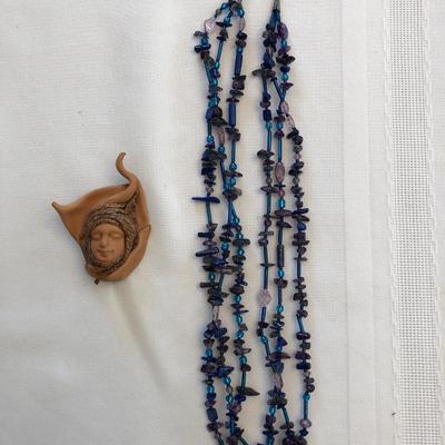 Necklace and leather Hand crafted, and artist signed pin