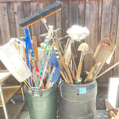 Garden tools and rain barrel