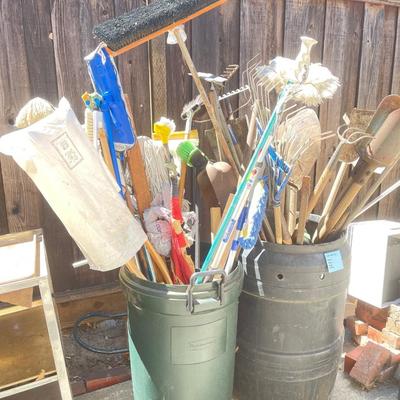 Garden tools and rain barrel