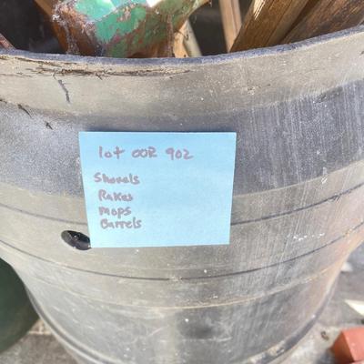 Garden tools and rain barrel