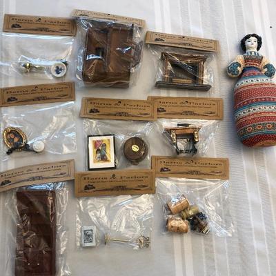 Dollhouse furniture, and an Avon China doll