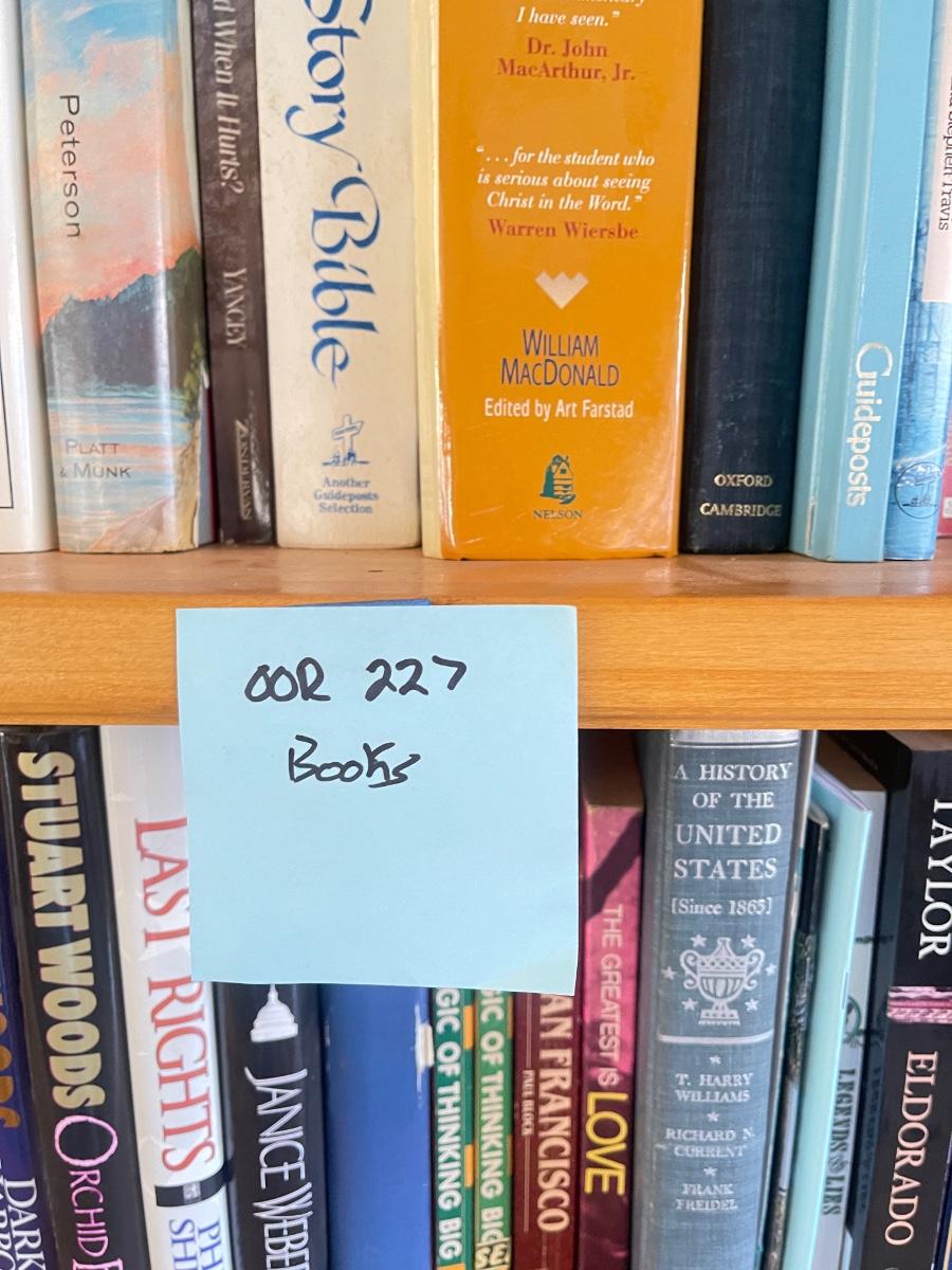 Hardback books, contents of shelves