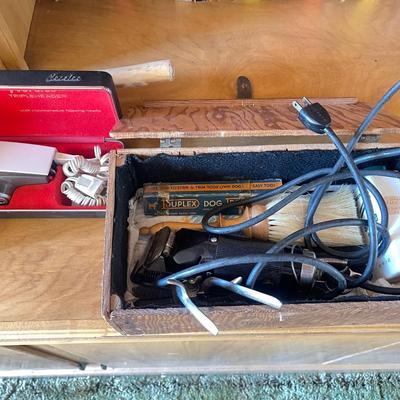 Burl  clock and shaving equipment