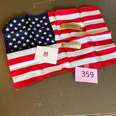 Union Pacific Vintage Conductor Hat Badges w/ Silk Award Flag