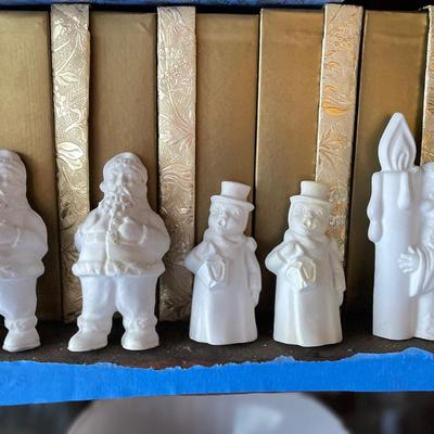 Vintage Christmas boxes, and Figurines