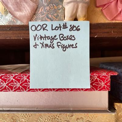 Vintage Christmas boxes, and Figurines