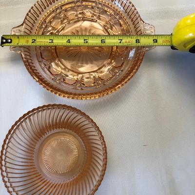 Pink Depression Glass, Fenton Ruffle Dish and Target Rose Bowl