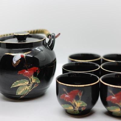 OTAGIRI Vintage Tea Set With 6 Cups and Rattan Handle