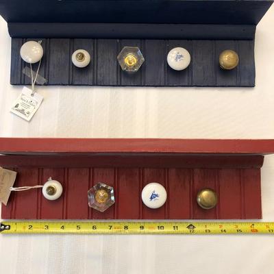 Red, White, and Blue Decorative Shelves with Knobs