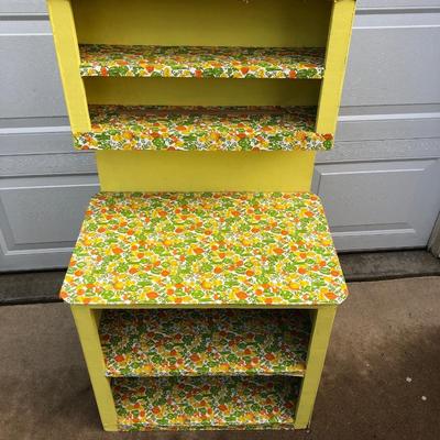 Vintage yellow kids, bakers rack/play kitchen