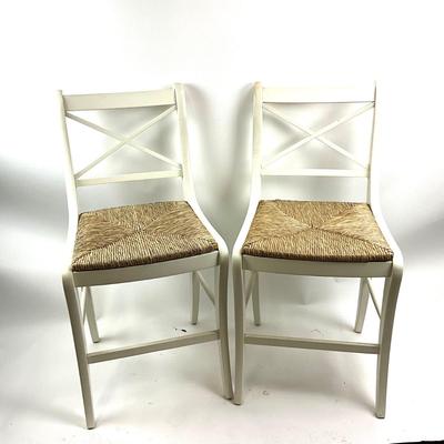 906 Pair of Williams Sonoma White Madeline Counter Stools