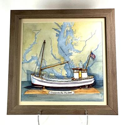 909 Framed Original "Chesapeake Bay Buy-Boat" Watercolor by Virginia Perram