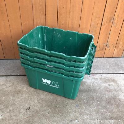 Five Green recycle bins
