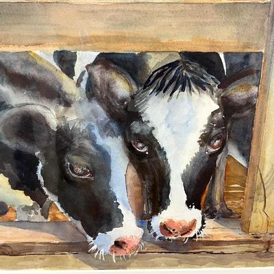 912 Original Watercolor of "Dairy Cows" by Virginia Perram