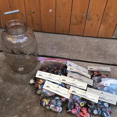 Vintage Glass Pickle Jar and Bottle Caps