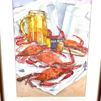 918 Original "Crab Feast" Watercolor by Virginia Perram