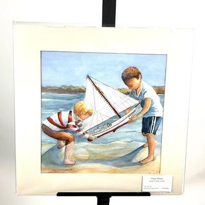 923 Original "Boys with Boat" Watercolor by Virginia Perram
