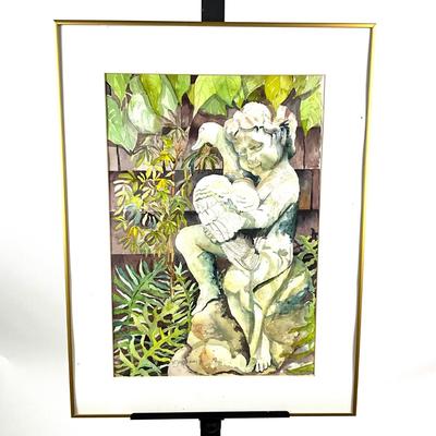 924 Original Garden Statue Watercolor by Virginia Perram