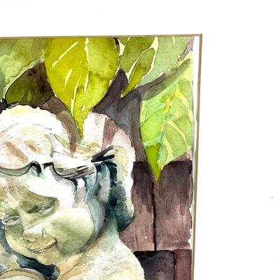 924 Original Garden Statue Watercolor by Virginia Perram