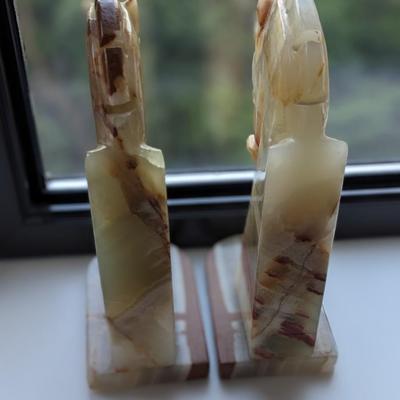 Vintage 7â€ Marble Onyx Trojan Horse Bookends