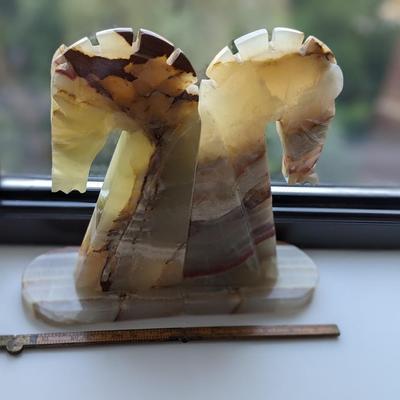 Vintage 7â€ Marble Onyx Trojan Horse Bookends
