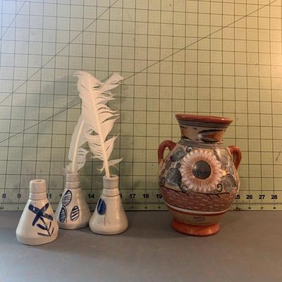Williamsburg Pottery Vase + vintage Mexican Pitcher Vase