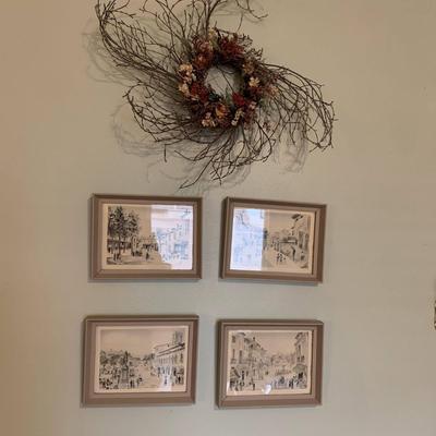4 Vintage Prints + Wreath