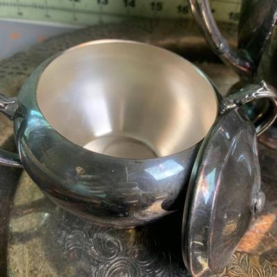 Vintage Silver Home Decorators Tea Set And Tray with Bear Salt & Pepper