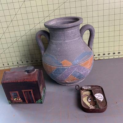Vase and 2 super cute painted tins