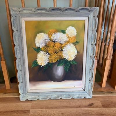 Vintage Floral Painting in Frame