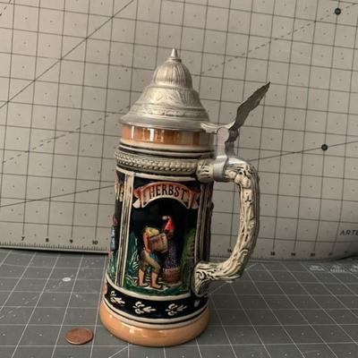 German Werner Corzelius Half Liter "Four Seasons" Lidded Beer Stein
