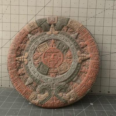 Small Mayan Calendar Wall Hanging, Clay Aztec Hanging Plaque, Nine Inch Round Mayan Artwork Aztec Gods