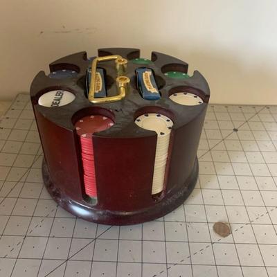 Older Wooden Lazy Susan Poker Chip Holder - Poker Chips & Playing Cards