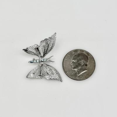 GERRYâ€™S ~ Silver Toned Blue Rhinestone Butterfly Brooch