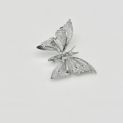 GERRYâ€™S ~ Silver Toned Blue Rhinestone Butterfly Brooch