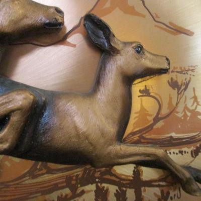 Vintage 3D Copper Buck and Doe Deer Scene Wall Decor - F