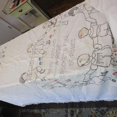 Vintage Stitched Children at Play Twin Bed Spread - F