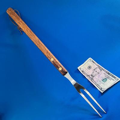 STAINLESS STEEL WOOD HANDLE BBQ FORK 19â€ LONG