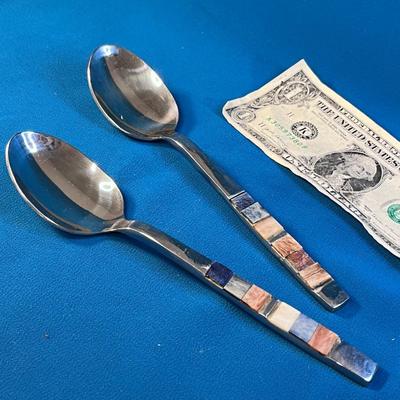 ARTSY MOSAIC POLISHED ROCK HANDLES SERVING SPOONS
