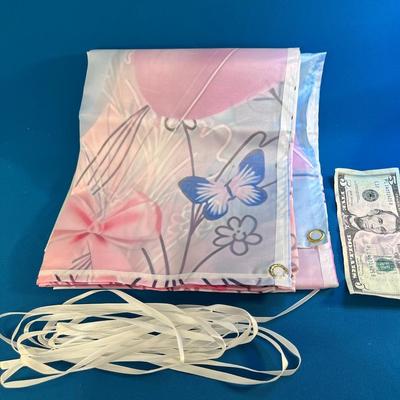 BRAND NEW BUTTERFLY SHOWER CURTAIN W/RIBBON TIES