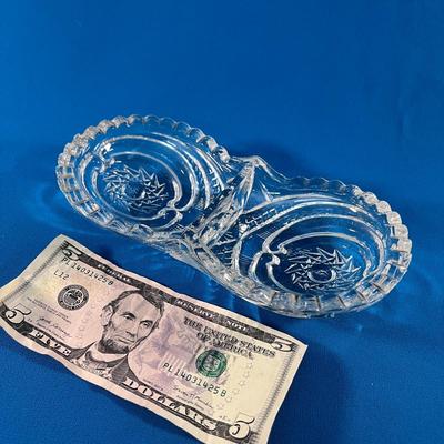 2-SECTION CLEAR PRESSED GLASS SERVING DISH