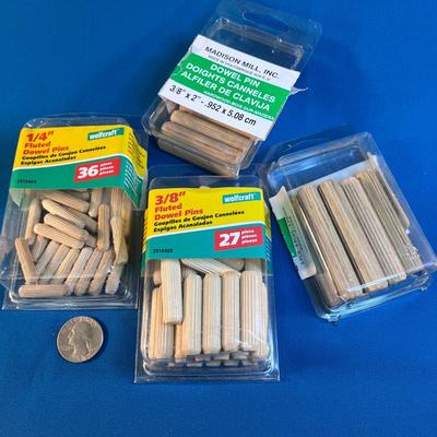 4 PKGS FLUTED DOWEL PINS ASSORTED SIZES