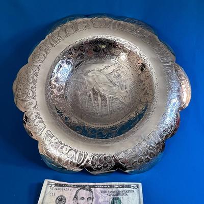 13â€ DIAMETER INCISED DECORATIVE METAL BOWL DEER MOTIF